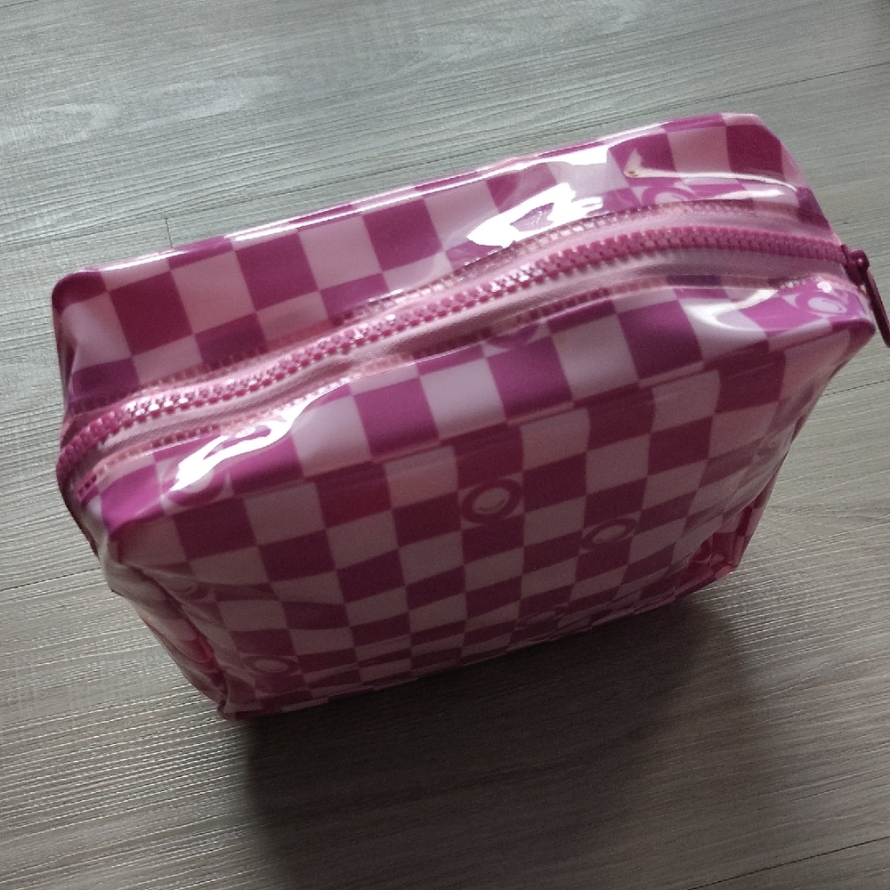 Target Pink Checkered Vinyl Cosmetic Bag